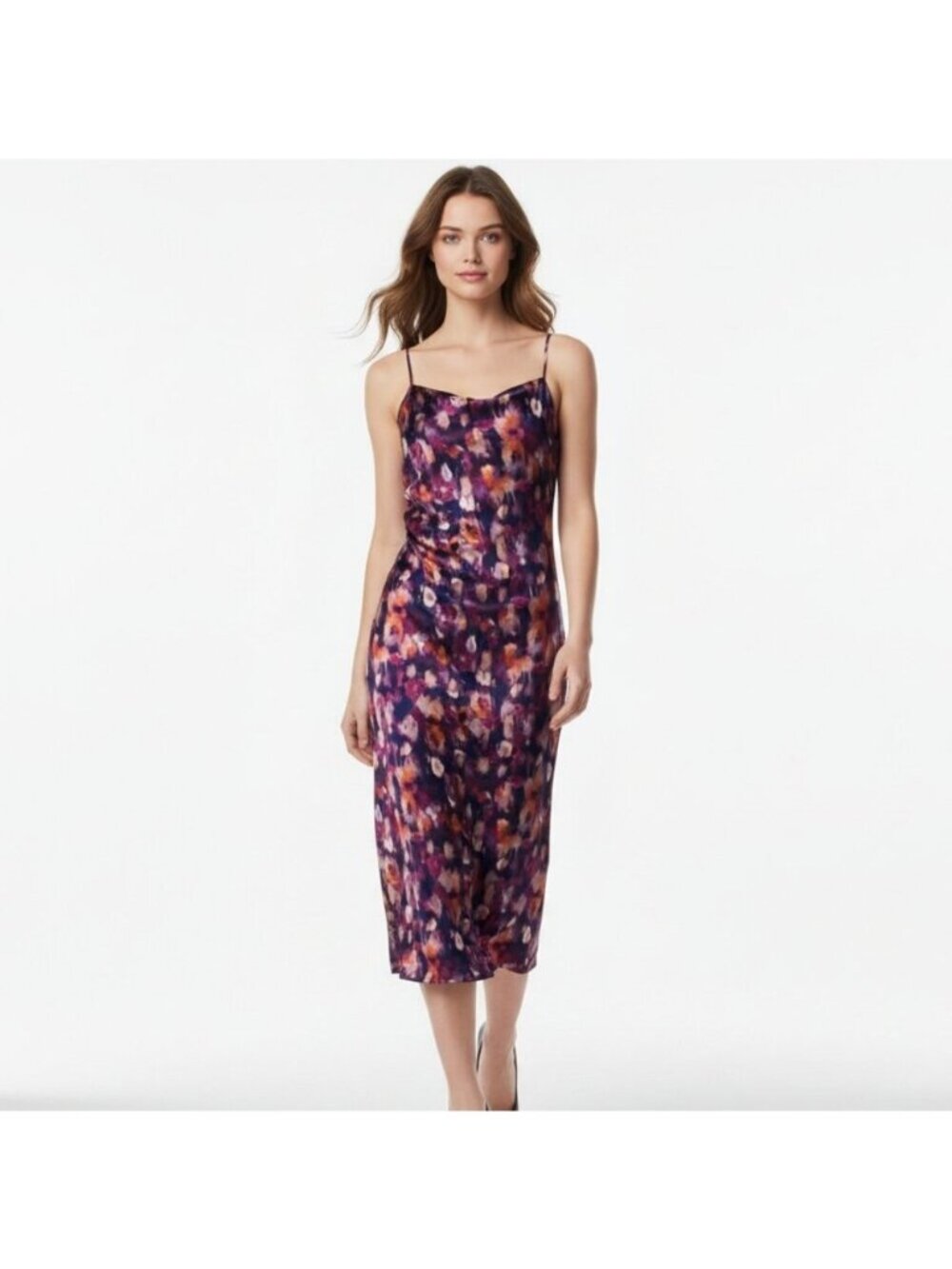 Jason Wu Satin Midi Dress Size XS Strappy Low Back Romantic Evening Floral Paint - Picture 13 of 15